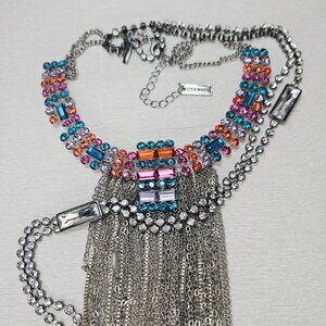 Steve Madden Rhinestone Necklaces Pink Aqua Orange Purple Showstopper Gunmetal Y